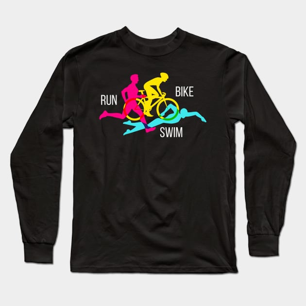 Swim Bike Run Triathlon Sport Athlete Marathon Long Sleeve T-Shirt by Foxxy Merch